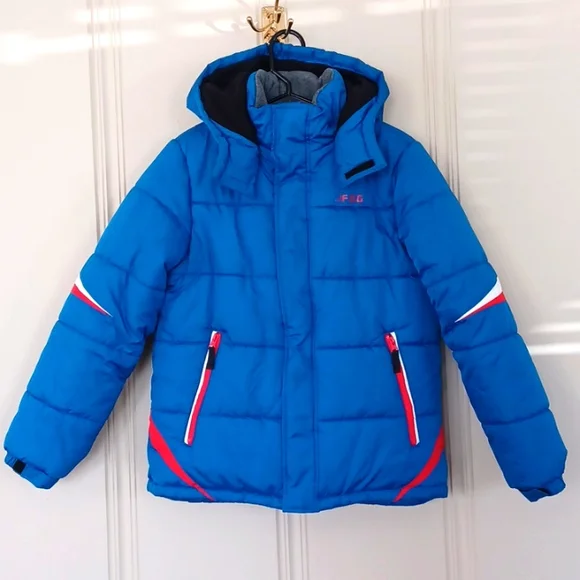 F.O.G. by London Fog Hooded Winter Coat Youth 14-16 Blue,Red, White EUC - Picture 1 of 13
